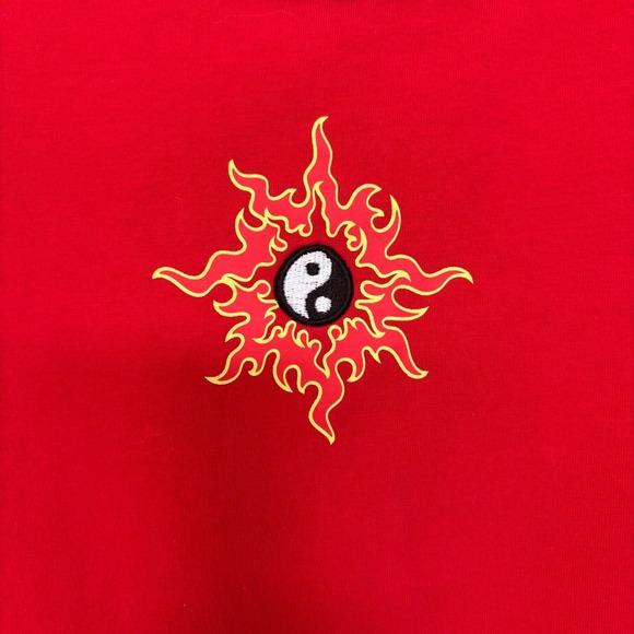 Empyre Women's Large Top Cropped Yin Yang Black Lace Trim 90s Punk Red Coachella - Picture 4 of 8